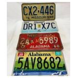 Four Vintage License Plates from Missouri and Alab