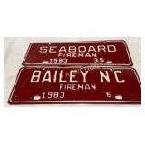 1983 Fireman License Tags, Seaboard and Bailey, NC