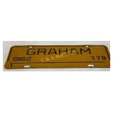 1962 Graham City License Tag in Yellow Enamel