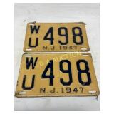 Matching 1947 New Jersey License Plates ï¿½W U 498ï¿½