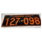 1930 Virginia License Plate, Black and Orange