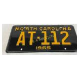 1965 North Carolina License Plate AT-112 in Black