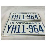 Matching 1973 Virginia License Plates YH11-964 in