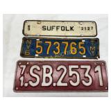 Three Embossed License Plates: Suffolk, NY6, and N