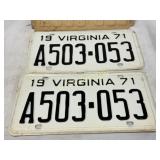 1971 Virginia License Plates with Original Packagi