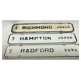 Three Virginia Metal License Plates, Dated 1959, 1