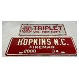 Two Fireman Tags Including 2000 Hopkins N.C. and T
