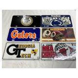 6 Sports and University License Plates, 3 Metal an