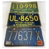 Three Vintage Michigan License Plates from 1967 an
