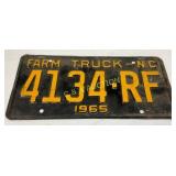 1965 North Carolina Farm Truck License Plate ï¿½4134