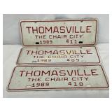 Three 1989 Thomasville, NC City Tags ï¿½ The Chair C