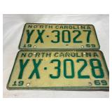 1969 North Carolina License Plates with Consecutiv