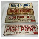 Four High Point City License Tags, 1970, 1972, 197