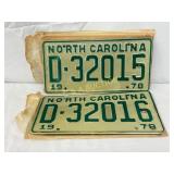 Two 1978 North Carolina License Plates in Matching