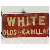 White Oldsmobile and Cadillac Reflective Metal Sig