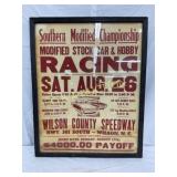 Framed Wilson County Speedway Racing Poster, 24×29