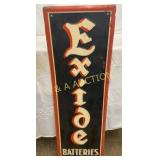 1950 Exide Batteries Embossed Metal Advertising Si