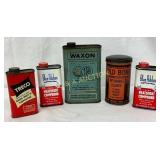 5 Tin Cans Treco, Waxon, Cold Bond, and Blue Ribbn