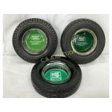Three Kelly Tires-Themed Glass and Rubber Ashtrays