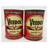 Two Veedol Heavy Duty-Plus Motor Oil One Quart Can