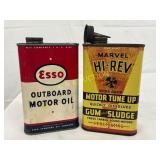 Two 16oz Vintage Motor Oil Cans: Esso Outboard Mot