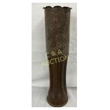 1914 Brass Trench Art Shell Vase with Engraved Oak