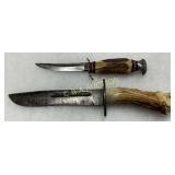 Antler Handle Knives with Fixed Marked Steel Blade