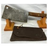 Vintage Cleaver with Wooden Handle and Leather She