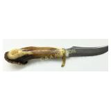 Antler-Handle Knife with Curved Steel Fixed Blade
