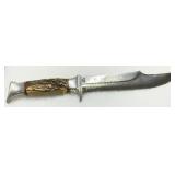 Bowie Knife with Stag Horn Handle and Embossed Bla