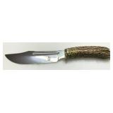 Fixed Blade Knife with Antler Handle and Engraved