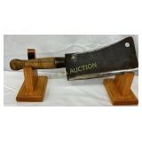 14-Inch Vintage Meat Cleaver with Wooden Handle an