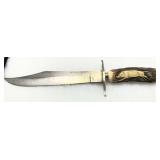 Carved Boar Fixed Blade Hunting Knife with Stag Ha
