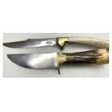 Two Stag Horn Handle Knives, with Fixed Blades and