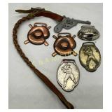 Six Baseball-Themed Metal Belt Buckles and Leather