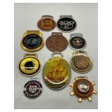 Ten Assorted Enamel and Metal Keyrings, Medallions
