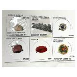 Six Tobacco Tags with Various Designs and Brands