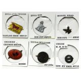 Six Vintage Chewing Tobacco Tags in Cardboard Hold