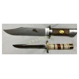 2 Fixed-Blade Knives with Handle Inlays and Decora