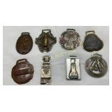 Eight Vintage Bottle-Shaped Advertising Watch Fobs
