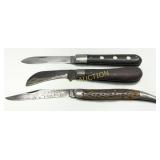 Three Vintage Folding Pocket Knives with Wood and