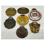 7 Vintage Brass and Metal Watch Fobs Featuring Pol