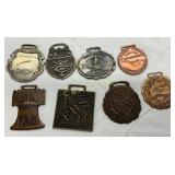 Eight Vintage Metal Fob Medallions with Various De