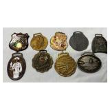 9 Vintage Brass and Metal Watch Fobs with Various