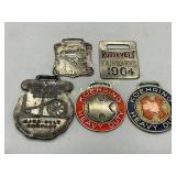 Five Metal Watch Fobs: Roosevelt Fairbanks 1904, K