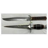 Two Fixed Blade Knives with Stag Handle and Steel