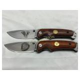 Two Folding Knives with Wood Handles and African W