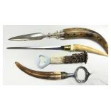Three Antler-Handled Utensils with Metal Component