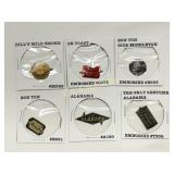 Six Vintage Advertising Button Tags in Protective