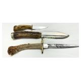 Three Knives with Antler Handles and Metal Blades